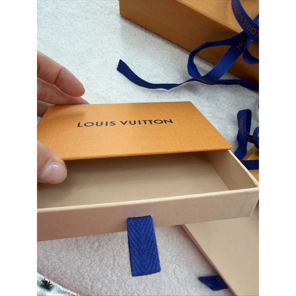 Empty Louis Vuitton Orange Gift Box Set of 4 w/ Blue Ribbon, Rectangle Cardboard
